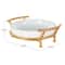 14.5" White Tempered Glass Kitchen Serving Bowl with Gold Metal Stand